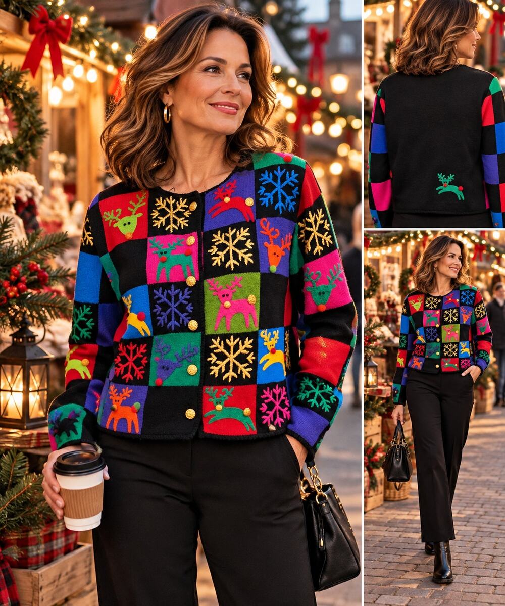 Michael Simon Vintage 1998 Reindeer Snowflake Christmas Cardigan M
